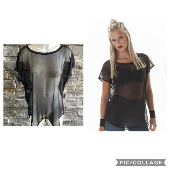 The Line Up Vista Mesh Top Overlay Black Sheer Dance Top Size Large - Picture 1 of 5